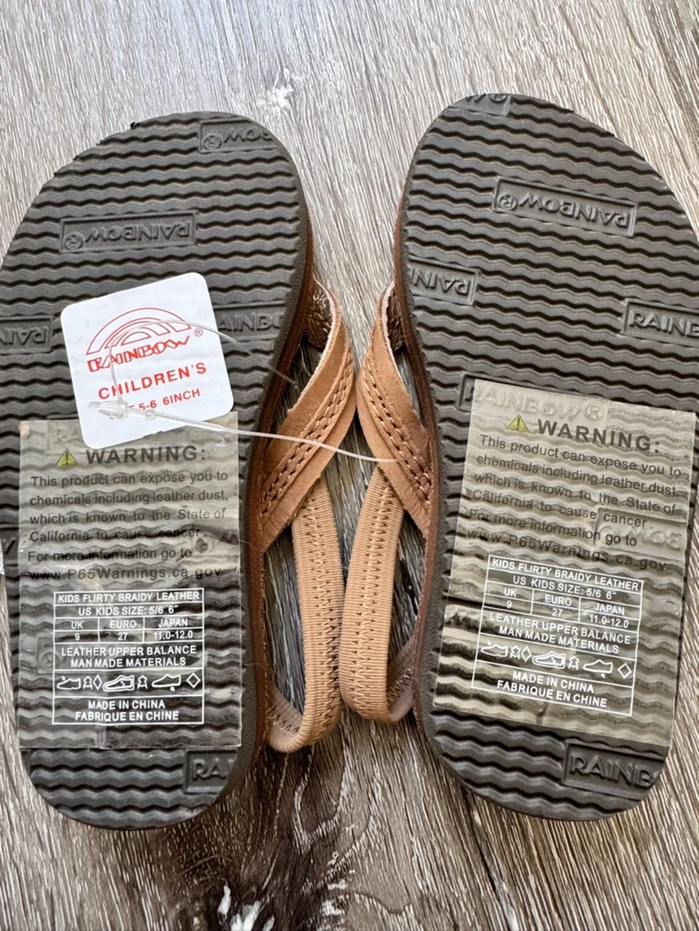 Rainbow Kids Flirty Braidy Leather Flip Flops Brown Slingback Sandals Size 5/6